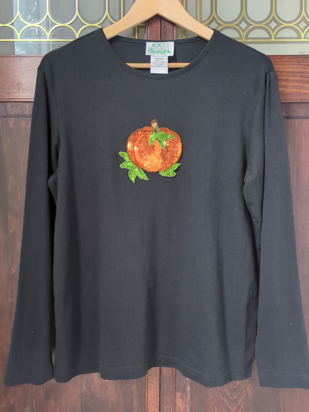 The Quacker Factory | Sequin Beaded Pumpkin Long-Sleeve Tee | Women's Size M